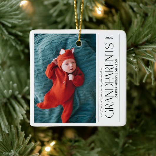 Eerste kerst bevorderde grootouders papa foto keramisch ornament (Boom)