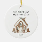 Eerste kerst bij New Home Gingerbread House Keramisch Ornament (Voorkant)