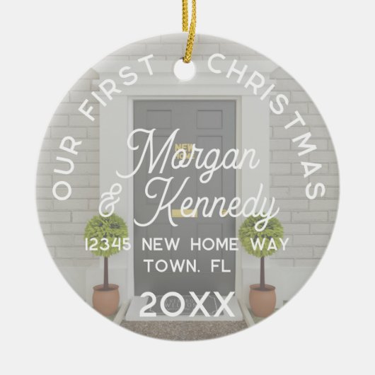 Eerste kerst bij New Home Naam Adres Ornament (Voorkant)