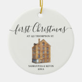 Eerste kerst bij New Home Waterverf House Keramisch Ornament (Voorkant)