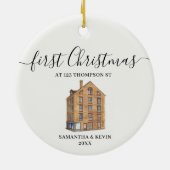 Eerste kerst bij New Home Waterverf House Keramisch Ornament (Achterkant)