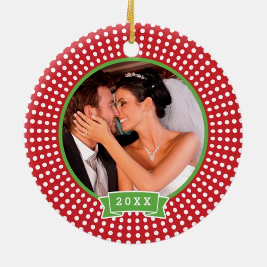 Eerste Kerst Bruiloft Monogram Foto Ornament (Achterkant)