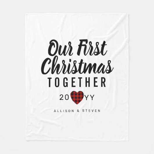 Eerste kerst buffel geruite koppels gepersonalisee fleece deken (Voorkant)