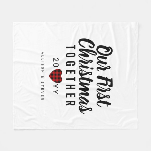 Eerste kerst buffel geruite koppels gepersonalisee fleece deken (Voorkant (Horizontaal))