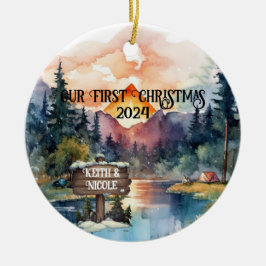 Eerste kerst buitenshuis paar Pas getrouwd Keramisch Ornament