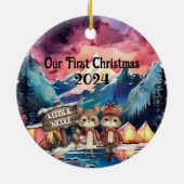 Eerste kerst buitenshuis paar Pas getrouwd Keramisch Ornament (Achterkant)