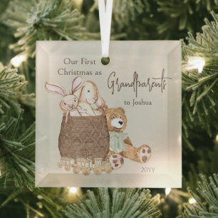 Eerste kerst cadeau voor grootouders teddybeer spe glas ornament