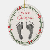 Eerste kerst De Prints van de voetenkrans van uw b Keramisch Ornament (Links)