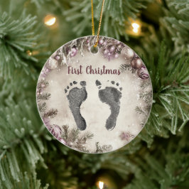 Eerste kerst De Prints van je baby Bloemen Keramisch Ornament