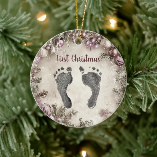 Eerste kerst De Prints van je baby Bloemen Keramisch Ornament (Boom)