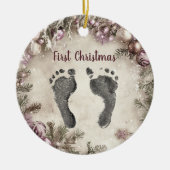 Eerste kerst De Prints van je baby Bloemen Keramisch Ornament (Voorkant)