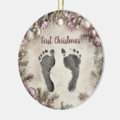 Eerste kerst De Prints van je baby Bloemen Keramisch Ornament (Links)