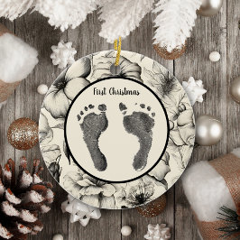 Eerste kerst De Prints van je baby Bloemen Keramisch Ornament