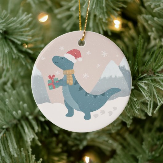 Eerste kerst dinosaurus keramisch ornament (Boom)