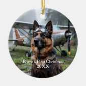 Eerste kerst Duitse herdershond piloot grappig Keramisch Ornament (Voorkant)