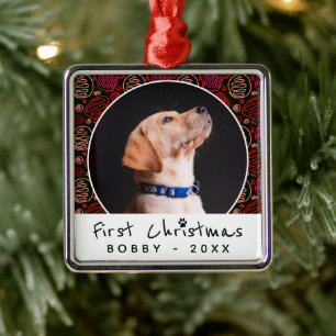 Eerste kerst één lijn patroon hond huisdier foto metalen ornament