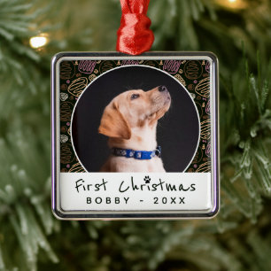 Eerste kerst één lijn patroon hond huisdier foto metalen ornament
