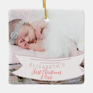 Eerste kerst eenvoudig script pasgeboren baby foto keramisch ornament