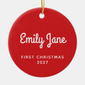 Eerste Kerst Eenvoudige Schattigee Rode Gepersonal Keramisch Ornament (Voorkant)