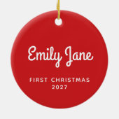 Eerste Kerst Eenvoudige Schattigee Rode Gepersonal Keramisch Ornament (Achterkant)
