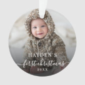 Eerste kerst eenvoudige script baby foto ornament (voorkant)