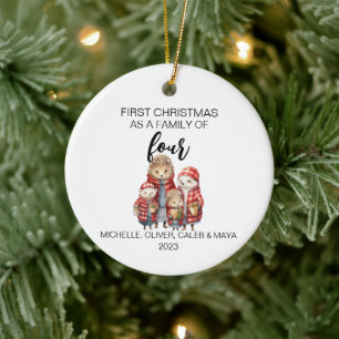 Eerste kerst egelfamilie van vier keramisch ornament