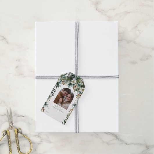 Eerste kerst Elegant Greenery Arch Foto Cadeaulabel (Met Touw)