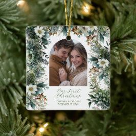 Eerste kerst Elegant Greenery Arch Foto Keramisch Ornament