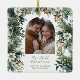 Eerste kerst Elegant Greenery Arch Foto Keramisch Ornament