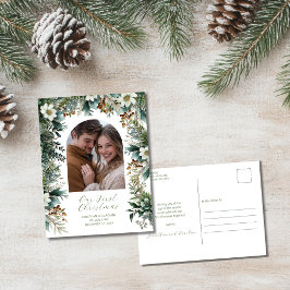 Eerste kerst Elegante Groene Boog Foto Feestdagenkaart