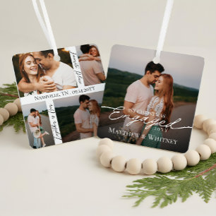 Eerste kerst elegante verlovingsfotokado metalen ornament