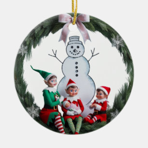 Eerste Kerst Elf Team Krans Foto Keramiek Keramisch Ornament