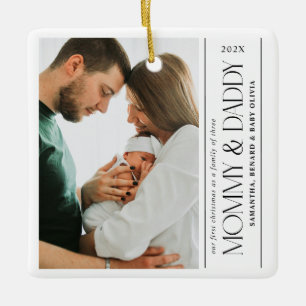 Eerste kerst familie van drie mammie papa foto keramisch ornament