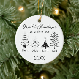 Eerste kerst Familie van vier Moderne Kerstboom Keramisch Ornament