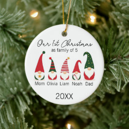 Eerste kerst Familie van vijf kabouters Scandinavi Keramisch Ornament
