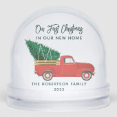 Eerste kerst familiefoto Modern Custom Sneeuwbol (Voorkant)