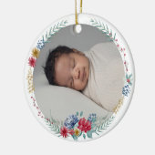 Eerste Kerst Floral Woodland Animal Baby Foto Keramisch Ornament (Links)
