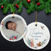 Eerste Kerst Floral Woodland Animal Baby Foto Keramisch Ornament