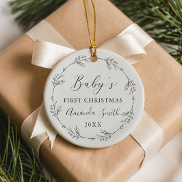Eerste Kerst Florale Botanische Krans Keramisch Ornament
