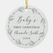 Eerste Kerst Florale Botanische Krans Keramisch Ornament (Voorkant)
