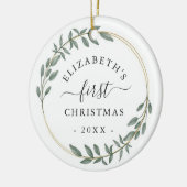 Eerste Kerst Florale Groene Krans Keramisch Ornament (Links)