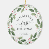 Eerste Kerst Florale Groene Krans Keramisch Ornament (Links)