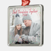 Eerste kerst foto glitter script metalen ornament (Links)