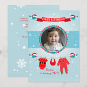 Eerste kerst foto verjaardagsfeest uitnodiging (Voorkant / Achterkant)