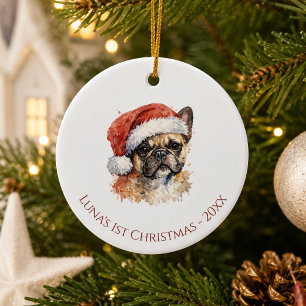 Eerste kerst Franse Bulldog aquarel Keramisch Ornament