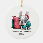 Eerste kerst Frenchie Dog met Santa Hat Pet Keramisch Ornament (Voorkant)