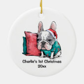 Eerste kerst Frenchie Dog met Santa Hat Pet Keramisch Ornament (Achterkant)