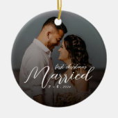 Eerste kerst gehuwd met meneer mevrouw Pas getrouw Keramisch Ornament (Voorkant)