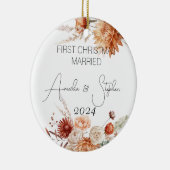 Eerste kerst gehuwd met terracotta Waterverf Keramisch Ornament (Rechts)