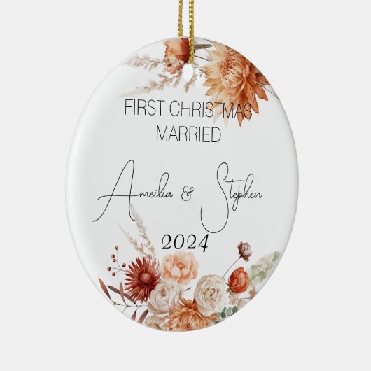Eerste kerst gehuwd met terracotta Waterverf Keramisch Ornament (Rechts)